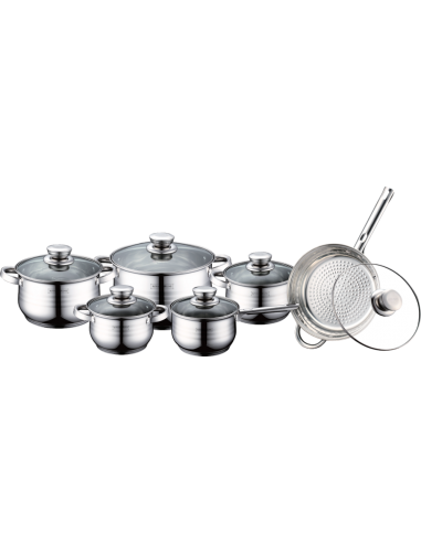 Royalty Line RL-1231 Batterie de cuisine 12 pièces avec couvercle en verre