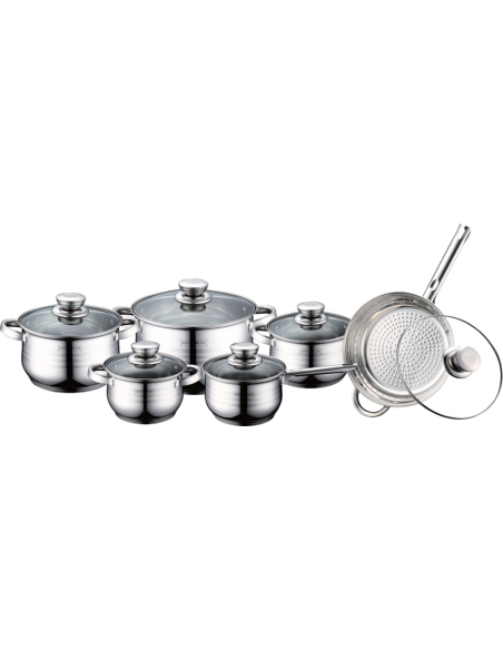 Royalty Line RL-1231 Batterie de cuisine 12 pièces avec couvercle en verre
