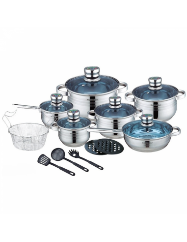 Royalty Line RL-1801B  Batterie de cuisine 18 pièces en acier inoxydable avec couvercle en verre