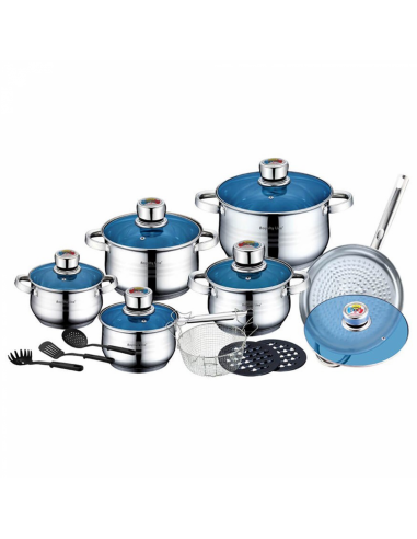 Royalty Line RL-1801B  Batterie de cuisine 18 pièces en acier inoxydable avec couvercle en verre