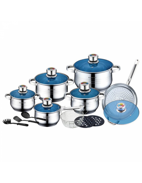 Royalty Line RL-1801B  Batterie de cuisine 18 pièces en acier inoxydable avec couvercle en verre