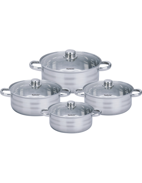 Royalty Line RL-SP7 Batterie De Cuisine En Acier Inoxydable Avec Couvercles 8 Pièces