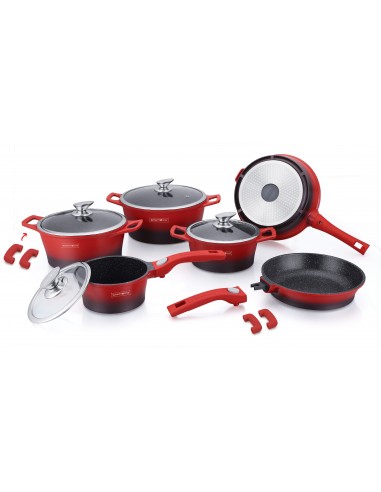 Royalty Line RL-ES2014M Batterie de cuisine en marbre 14 pièces Rouge/Noir
