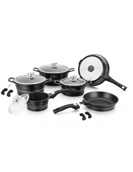 Royalty Line RL-ES2014M Batterie de cuisine en marbre 14 pièces Rouge/Noir