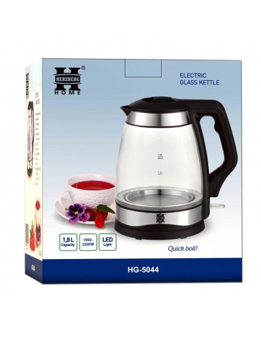 Herzberg HG-5044 Bouilloire Electrique en Verre de 1.8L Avec Indicateur Lumineux à LED