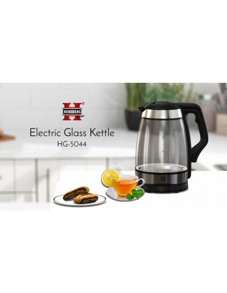 Herzberg HG-5044 Bouilloire Electrique en Verre de 1.8L Avec Indicateur Lumineux à LED