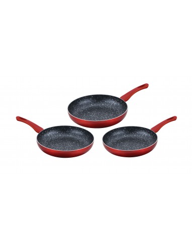 Cenocco Ensemble De 3 Poêles à Frire Avec Revêtement En Marbre Rouge