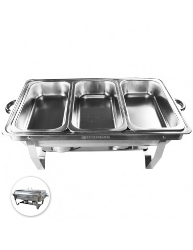 Herzberg HG-8022-3 Réchauffeur Professionnel 3 Pièces 1/3rd Pan Alimentaire