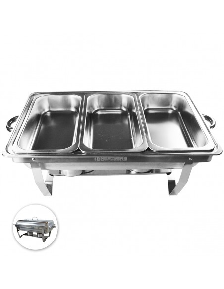 Herzberg HG-8022-3 Réchauffeur Professionnel 3 Pièces 1/3rd Pan Alimentaire