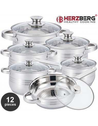 Herzberg Batterie de Cuisine 12 Pièces en Acier Inoxydable