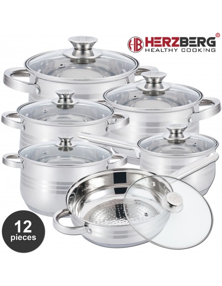 Herzberg Batterie de Cuisine 12 Pièces en Acier Inoxydable