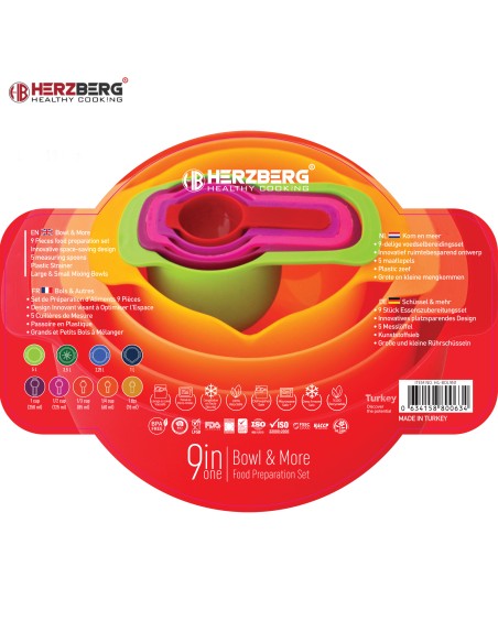 Herzberg Ensemble de bols et tasses à mesurer 9 en 1