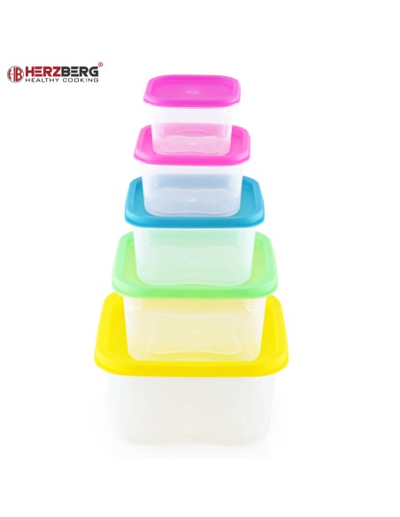 Herzberg Ensemble de contenants carrés pour aliments 5 en 1
