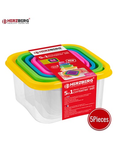 Herzberg Ensemble de contenants carrés pour aliments 5 en 1