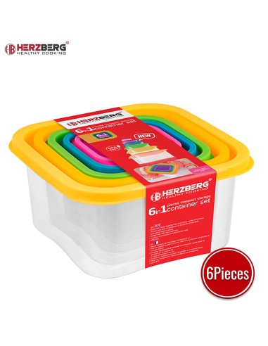 Herzberg Ensemble de contenants carrés 6 en 1 pour aliments