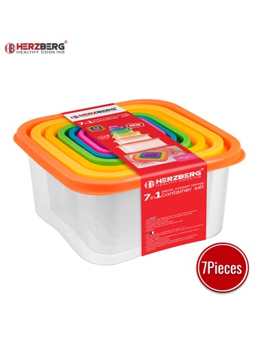 Herzberg Ensemble de contenants carrés pour aliments 7 en 1