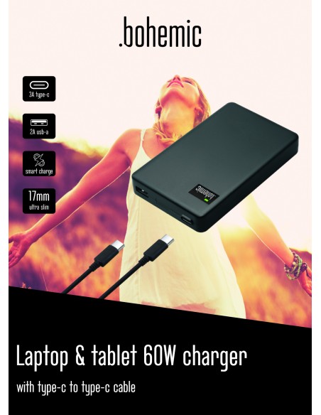 Bohemic BOH7382 Chargeur ultra-mince pour ordinateur portable et tablette 60W