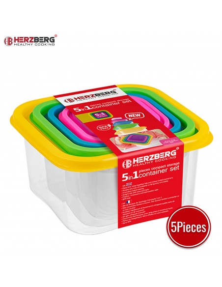 Herzberg HG-SFS5N1 Ensemble de contenants carrés pour aliments 5 en 1
