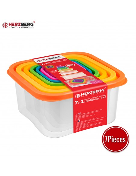 Herzberg Ensemble de contenants carrés pour aliments 7 en 1