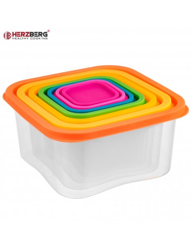 Herzberg Ensemble de contenants carrés pour aliments 7 en 1
