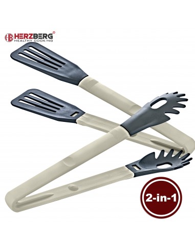 Herzberg HG-2N1CK4GRE Cooking Pince à vaisselle 2 en 1 en nylon gris
