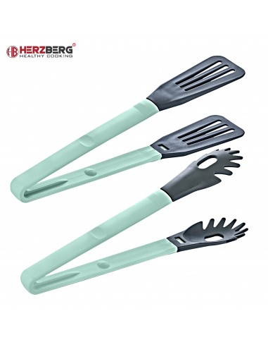 Herzberg HG-2N1CK4BLU Cooking Pince à vaisselle 2 en 1 en nylon bleu