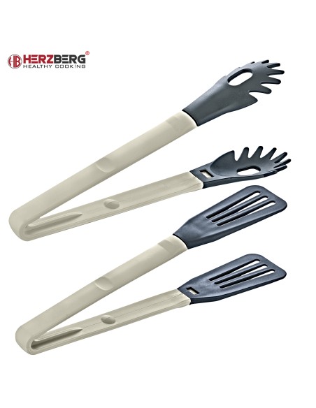 Herzberg Cooking Pince à vaisselle 2 en 1 en nylon gris