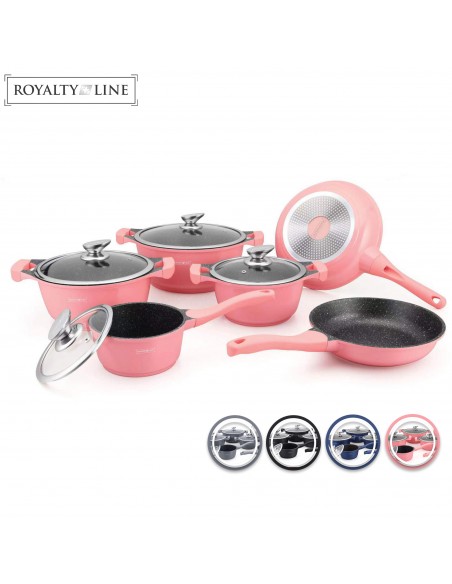 Royalty Line RL-BS1010M Batterie de cuisine 10 pièces à revêtement céramique Rouge/Noir