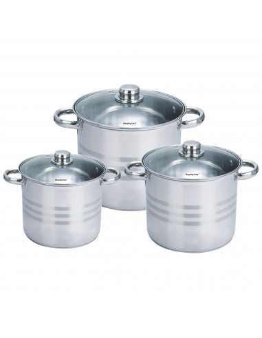 Royalty Line Ensemble de 6 pots en acier inoxydable avec couvercles en verre