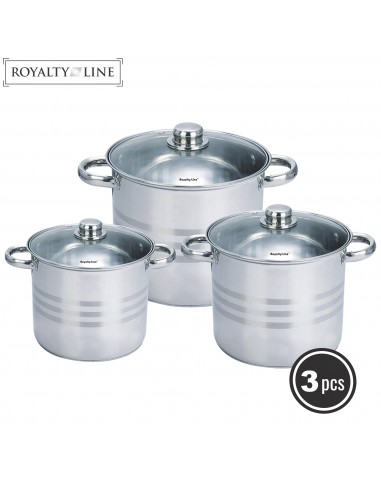 Royalty Line Ensemble de 6 pots en acier inoxydable avec couvercles en verre