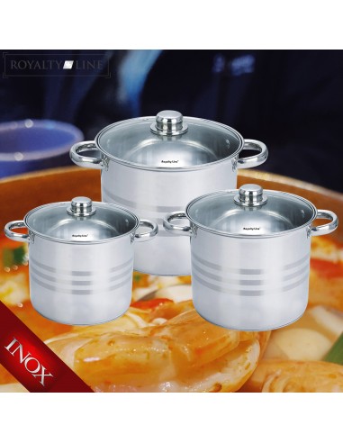 Royalty Line Ensemble de 6 pots en acier inoxydable avec couvercles en verre