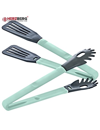 Herzberg Cooking Pince à vaisselle 2 en 1 en nylon bleu