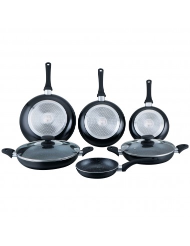 Herzberg Ensemble de poêles à frire enduites de marbre 8 pièces Noire