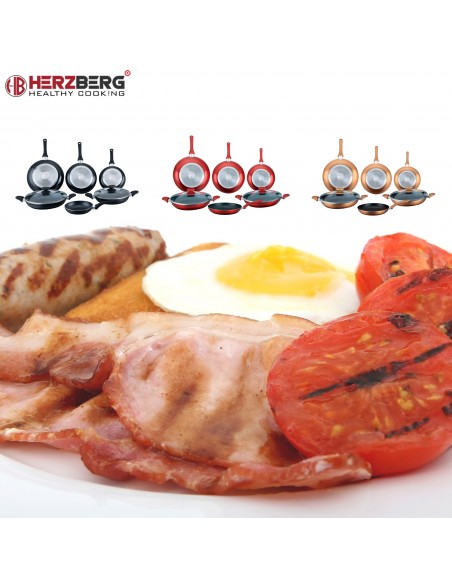 Herzberg Ensemble de poêles à frire enduites de marbre 8 pièces Noire