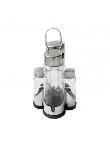 Herzberg HG-6006 Support à épices en acier inoxydable avec 4 bocaux en verre