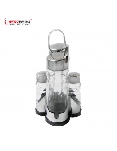 Herzberg HG-6006 Support à épices en acier inoxydable avec 4 bocaux en verre