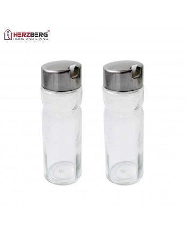 Herzberg HG-6006 Support à épices en acier inoxydable avec 4 bocaux en verre