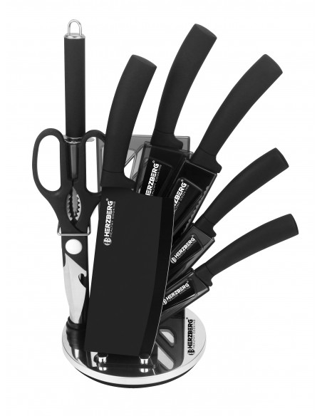 HerzbergEnsemble de 8 couteaux avec support en acrylique-Noir