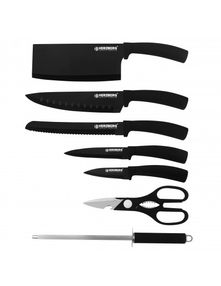 HerzbergEnsemble de 8 couteaux avec support en acrylique-Noir
