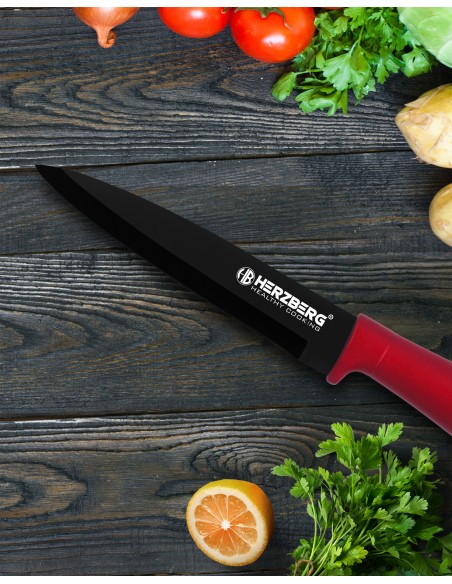 HerzbergEnsemble de 8 couteaux avec support en acrylique Rouge