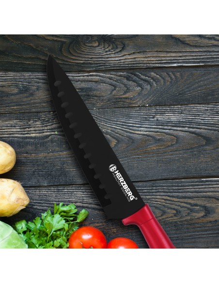 HerzbergEnsemble de 8 couteaux avec support en acrylique Rouge