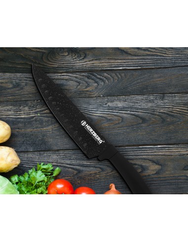 Herzberg Ensemble de 8 couteaux avec support en acrylique Marbre Noir