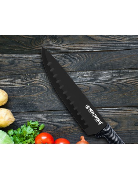 Herzberg Ensemble de 8 couteaux avec support en acrylique Carbone