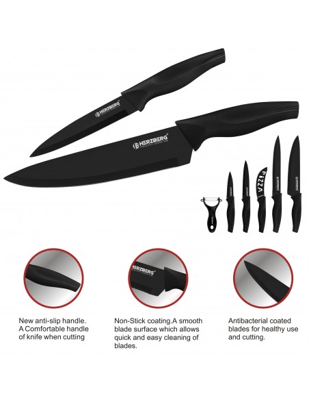 Herzberg Ensemble de couteaux enduits de marbre 5 pièces Noir