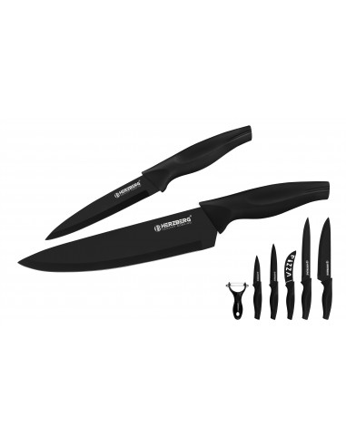 Herzberg Ensemble de couteaux enduits de marbre 5 pièces Noir