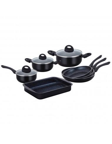 Herzberg Batterie de cuisine enduite de marbre 10 pièces Noir