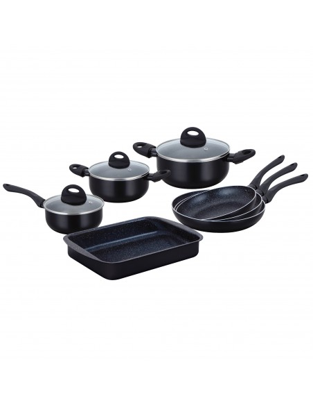 Herzberg Batterie de cuisine enduite de marbre 10 pièces Noir