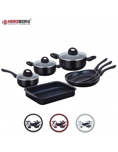 Herzberg Batterie de cuisine enduite de marbre 10 pièces Noir