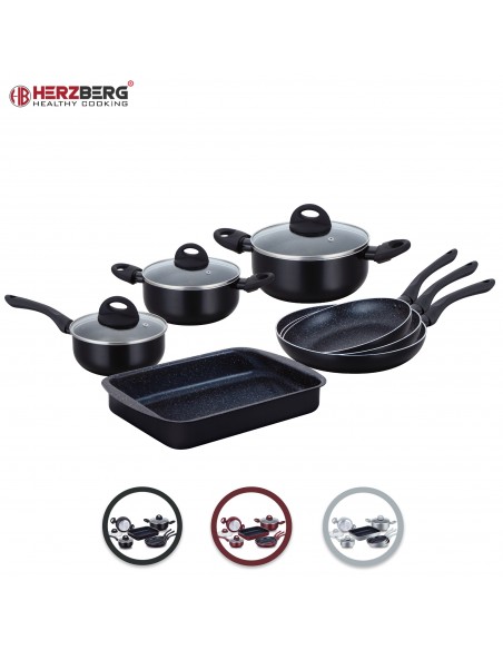 Herzberg Batterie de cuisine enduite de marbre 10 pièces Noir