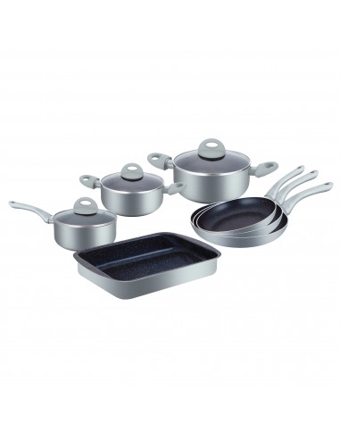 Herzberg Batterie de cuisine enduite de marbre 10 pièces Argent